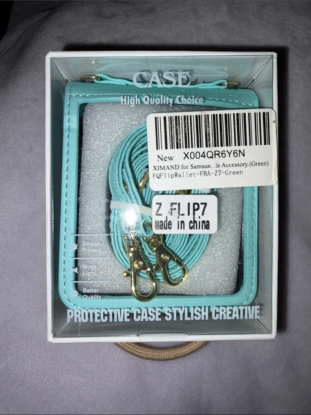 Samsung Z Flip 7 Mint Green Crossbody Phone Case Wallet with Gold Hardware
